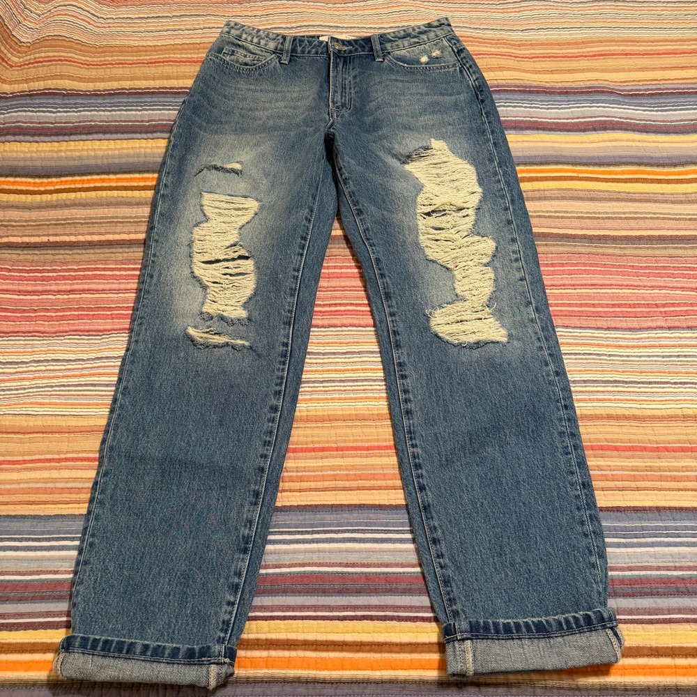 Bridge by Gly Mom Fit Jeans Distressed Ripped Blue Denim Size 28 - Picture 5 of 9